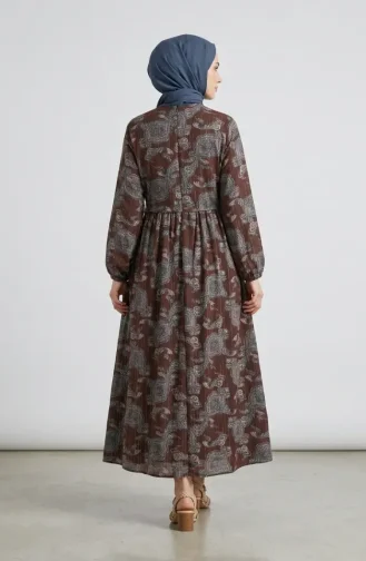 Robe à Taille élastique Et Motif Châle 71287-02 Marron 71287-02