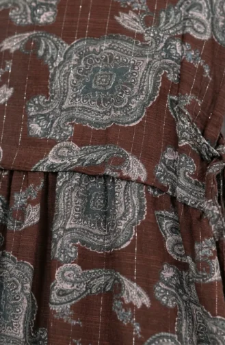 Robe à Taille élastique Et Motif Châle 71287-02 Marron 71287-02