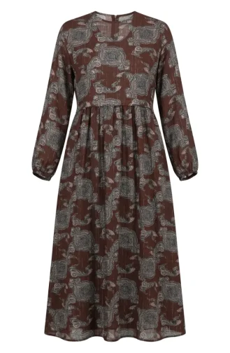 Robe à Taille élastique Et Motif Châle 71287-02 Marron 71287-02