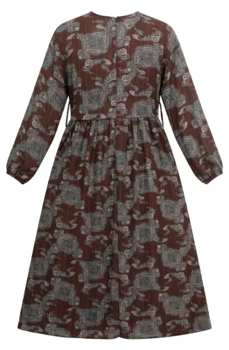 Robe à Taille élastique Et Motif Châle 71287-02 Marron 71287-02