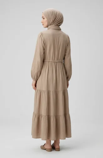 Buttoned Layered Muslin Hijab Dress 2249-01 Mink 2249-01
