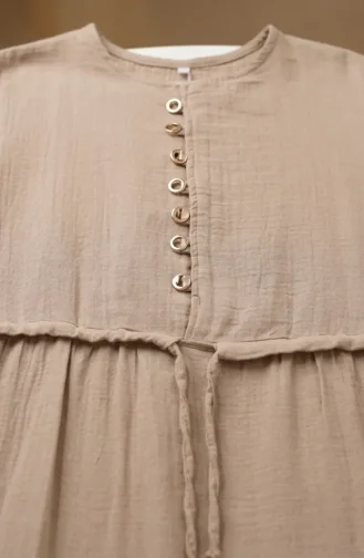 Buttoned Layered Muslin Hijab Dress 2249-01 Mink 2249-01