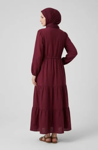 Buttoned Layered Muslin Hijab Dress 2249-05 Cherry Red 2249-05