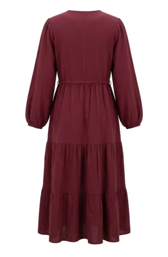 Buttoned Layered Muslin Hijab Dress 2249-05 Cherry Red 2249-05