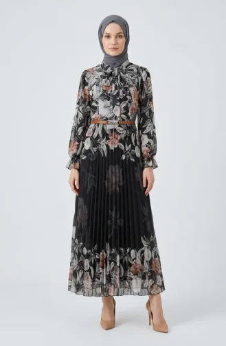 Gemustertes Chiffonkleid Mit Gürtel Artikelnummer 50006-01 Farbe Zimt 50006-01