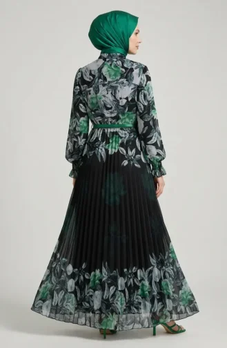 Gemustertes Chiffonkleid Mit Gürtel 50006-02 Grün 50006-02