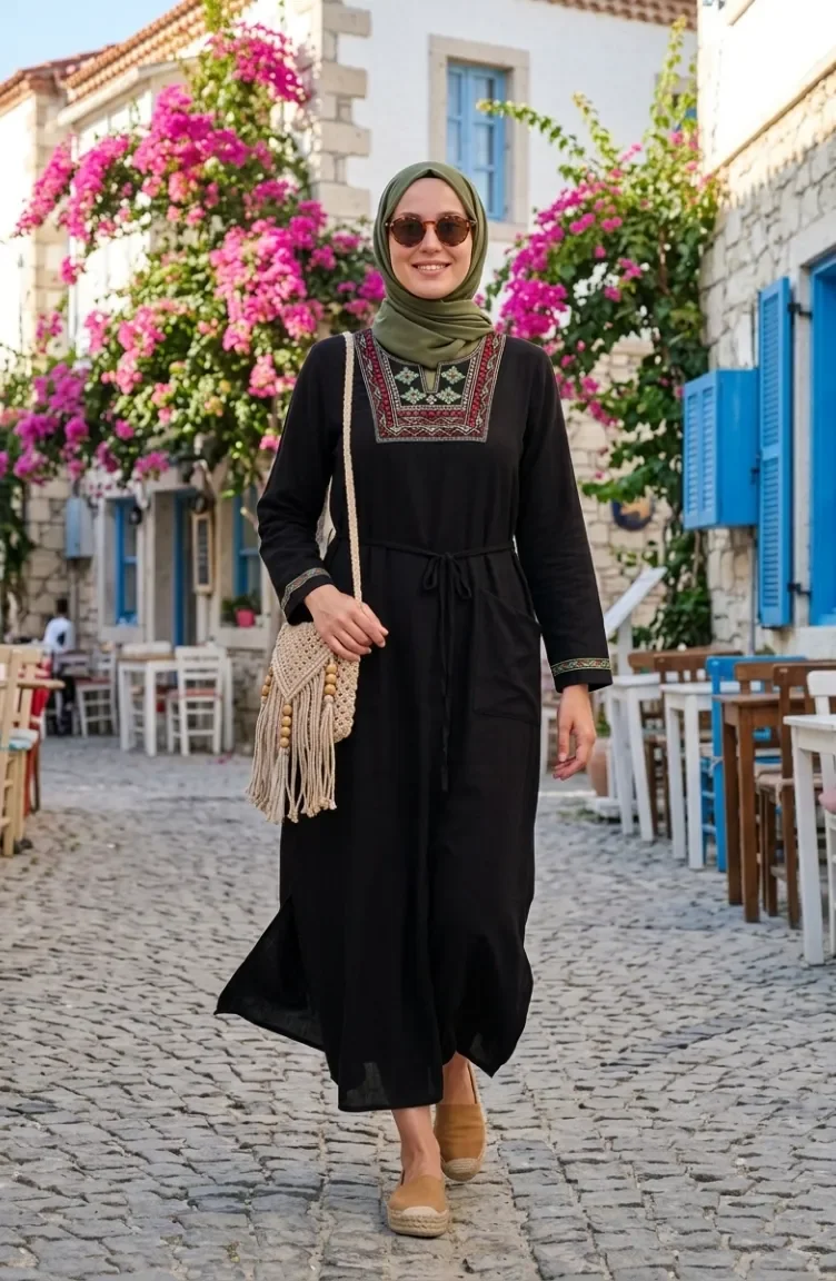 Şile Uzun Kol Elbise 6550-01 Siyah