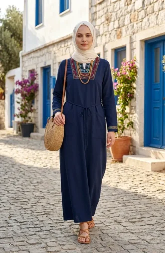 Şile Long Sleeve Dress 6550-02 Navy Blue 6550-02
