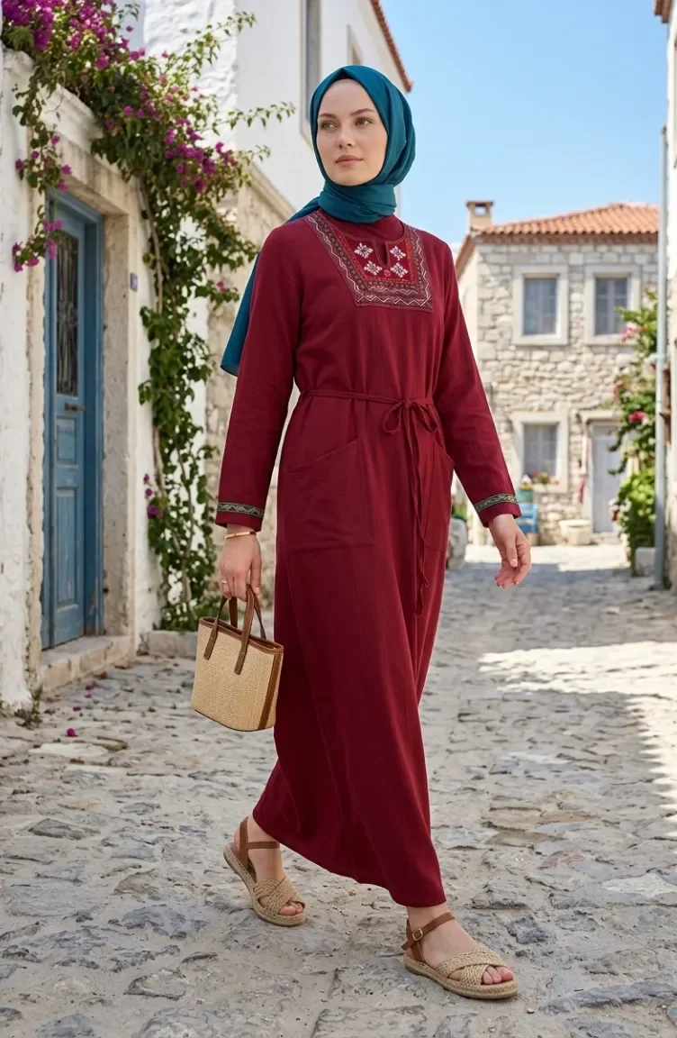 Şile Uzun Kol Elbise 6550-03 Bordo