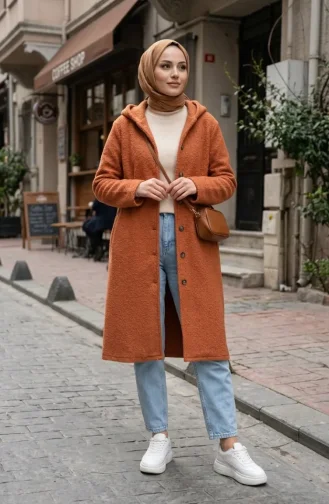 Hooded Button-Down Winter Coat 2251-01 Orange 2251-01