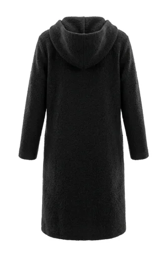 معطف شتوي أسود بغطاء رأس وأزرار أمامية 2251-02 2251-02