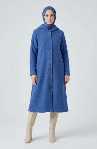 معطف شتوي أزرق بغطاء رأس وأزرار أمامية 2251-04 2251-04