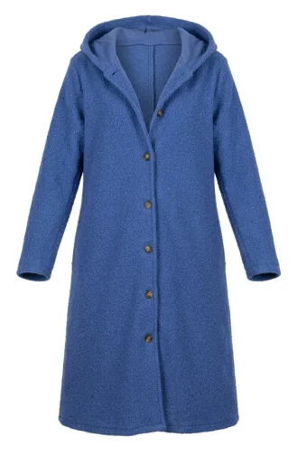 معطف شتوي أزرق بغطاء رأس وأزرار أمامية 2251-04 2251-04