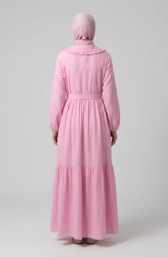 Muslin Fabric Ruffle Collar Belted Dress 0253-01 Pink 0253-01
