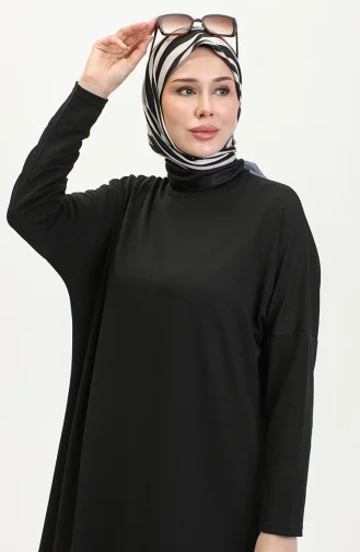 Büyük Beden Rahat Kesim Sade Tunik Baharlık Yazlık Anne Tunik 8769-01 Siyah