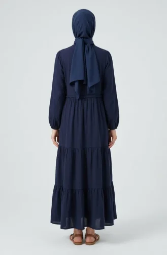 Gelaagde Mousseline Hijabjurk Met Knoopsluiting 2249-04 Marineblauw 2249-04