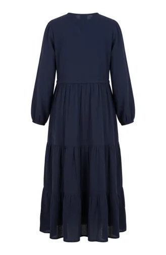 Gelaagde Mousseline Hijabjurk Met Knoopsluiting 2249-04 Marineblauw 2249-04