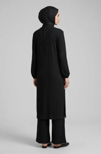 Fitilli Düğmeli Tunik Pantolon ikili Takım 2250-01 Siyah