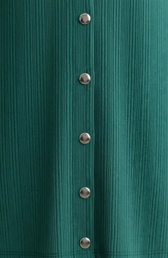 Fitilli Düğmeli Tunik Pantolon ikili Takım 2250-02 Zümrüt Yeşili