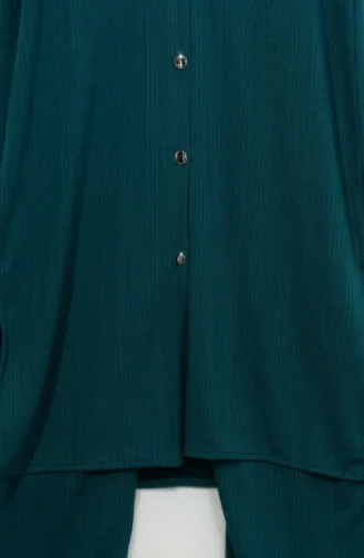 Ribbed Buttoned Tunic And Trousers Two-Piece Set 2250-03 Petrol 2250-03