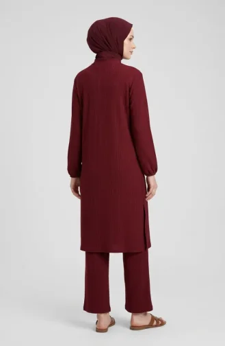 Ensemble Deux Pièces Tunique Et Pantalon Côtelés à Boutons Référence 2250-04 Bordeaux 2250-04