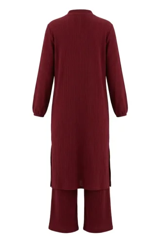 Ensemble Deux Pièces Tunique Et Pantalon Côtelés à Boutons Référence 2250-04 Bordeaux 2250-04