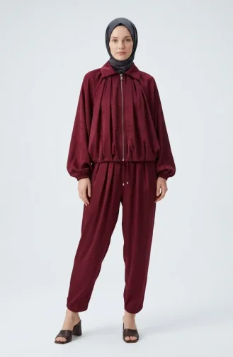 Fermuarlı Krinkıl Saten ikili Takım 71329-02 Bordo