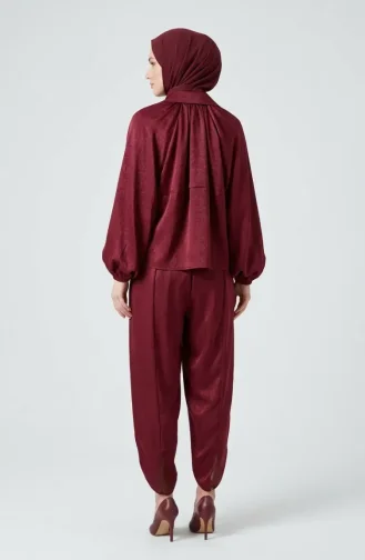 Fermuarlı Krinkıl Saten ikili Takım 71329-02 Bordo
