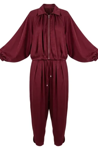 Fermuarlı Krinkıl Saten ikili Takım 71329-02 Bordo