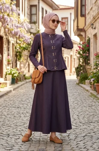 Kot Görünümlü Ceket Etek Takım 71482-01 Mürdüm