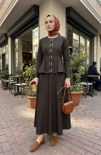 Denim Look Jacket And Skirt Set 71482-02 Brown 71482-02