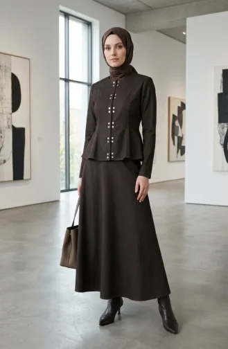 Denim Look Jacket And Skirt Set 71482-02 Brown 71482-02