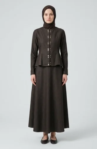 Denim Look Jacket And Skirt Set 71482-02 Brown 71482-02