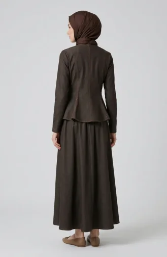 Denim Look Jacket And Skirt Set 71482-02 Brown 71482-02