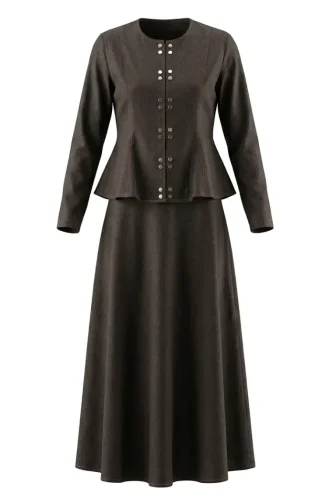 Denim Look Jacket And Skirt Set 71482-02 Brown 71482-02