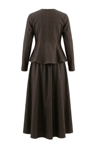Denim Look Jacket And Skirt Set 71482-02 Brown 71482-02
