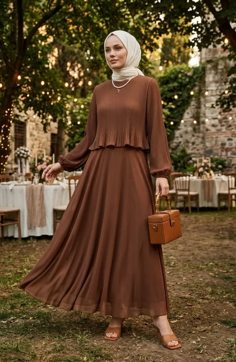 Plus Size Pleated Evening Dress 0170-11 Milky Coffee 0170-11