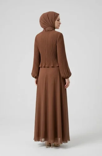 Plus Size Pleated Evening Dress 0170-11 Milky Coffee 0170-11