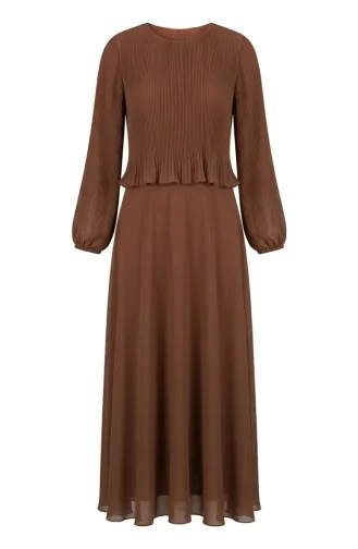 Plus Size Pleated Evening Dress 0170-11 Milky Coffee 0170-11