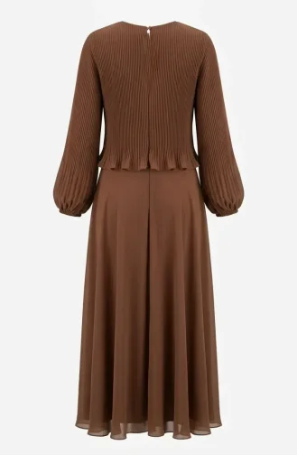 Plus Size Pleated Evening Dress 0170-11 Milky Coffee 0170-11