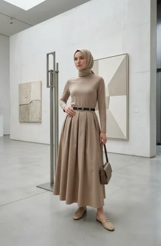 Jupe évasée Ceinturée 71489-01 Beige 71489-01
