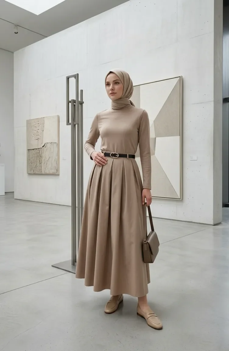 Jupe évasée Ceinturée 71489-01 Beige 71489-01