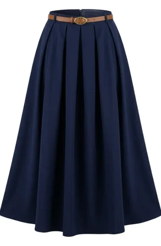 Jupe évasée Ceinturée 71489-05 Bleu Marine 71489-05