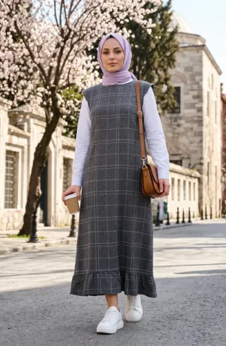 Checked Textured Sleeveless Dress 2514-01 Grey 2514-01