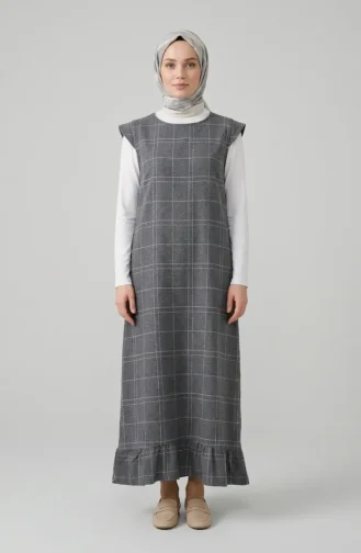 Checked Textured Sleeveless Dress 2514-01 Grey 2514-01
