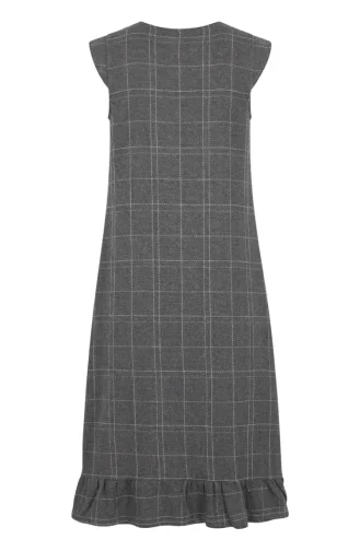 Checked Textured Sleeveless Dress 2514-01 Grey 2514-01