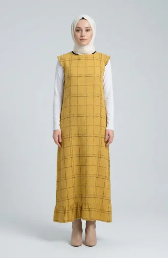 Checked Textured Sleeveless Dress 2514-02 Mustard 2514-02