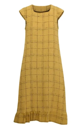 Checked Textured Sleeveless Dress 2514-02 Mustard 2514-02