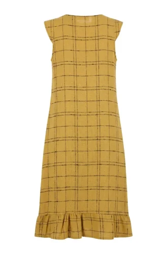 Checked Textured Sleeveless Dress 2514-02 Mustard 2514-02