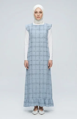 Checked Textured Sleeveless Dress 2514-03 Ice Blue 2514-03